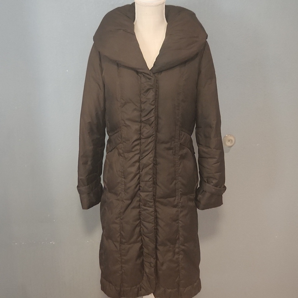 Vintage 80's/90's Cole Hawn Long Line Cowlneck Puffer Coat In Chocolate Brown